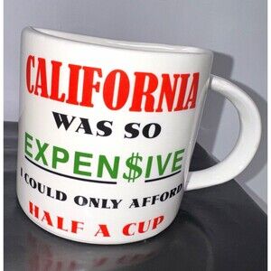 California Republic Bear Flag Novelty Half Cup White Ceramic Mug Decorated